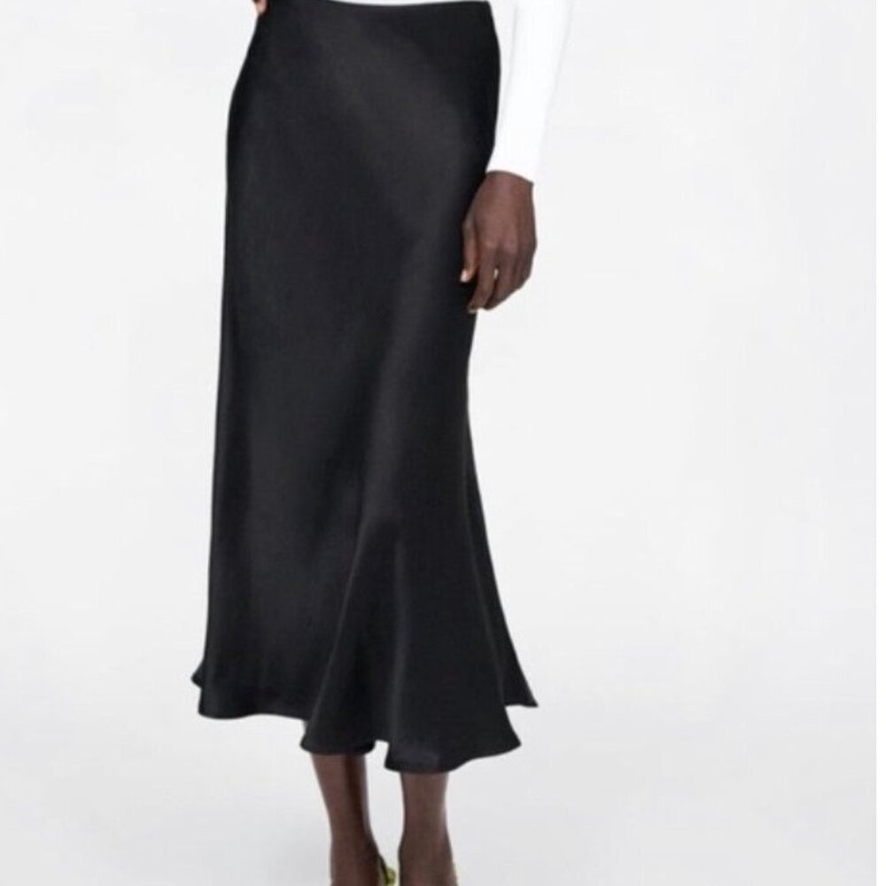 ZARA Satin High Low Midi Maxi Skirt Black size S